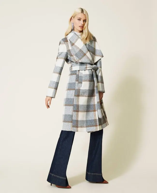Cappotto Twin Set con Disegno Check / Grigio
