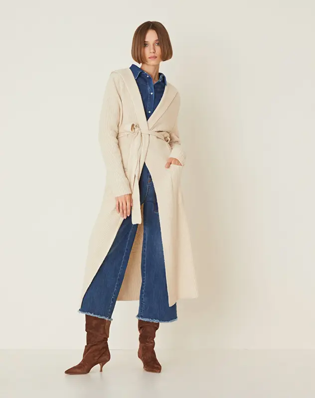 Cardigan Lungo con Cappuccio Manila Grace / Beige