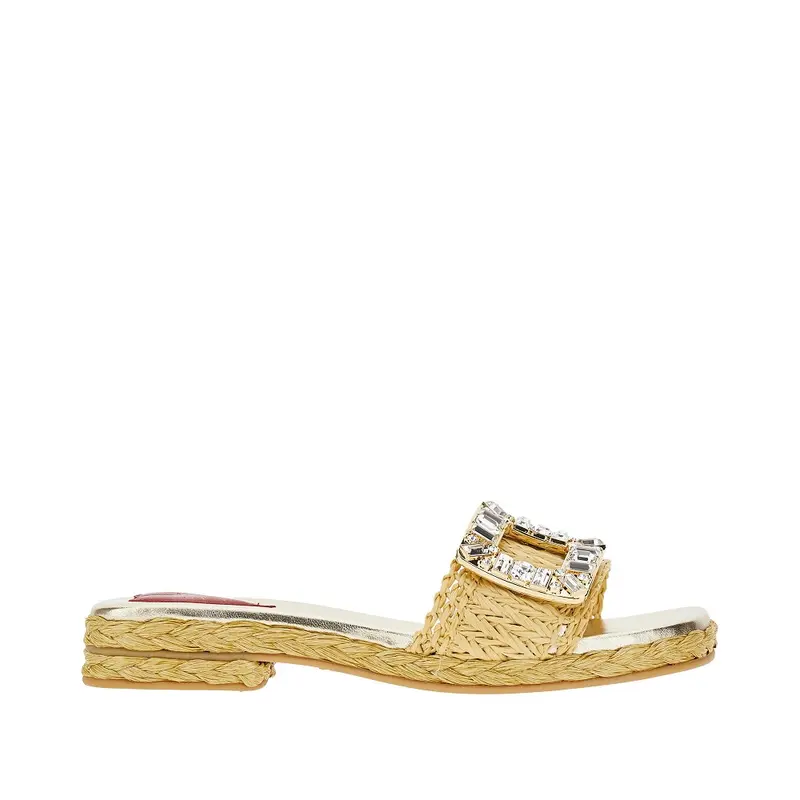 Ciabatte in rafia con fibbia strass