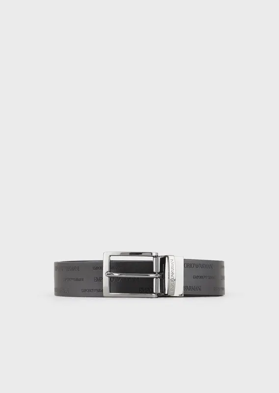 Cintura in pelle con logo embossed all over / Nero