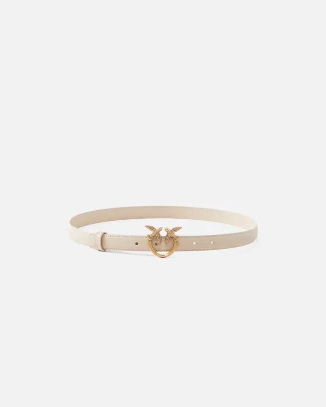 Cintura Sottile Love Birds in Pelle 2 cm / Beige