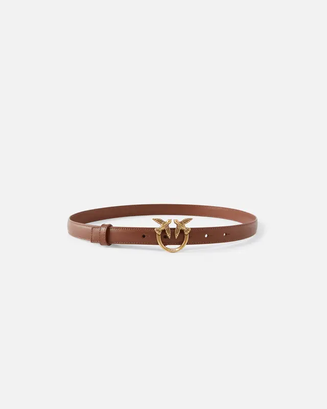 Cintura Sottile Love Birds in Pelle 2 cm / Cuoio