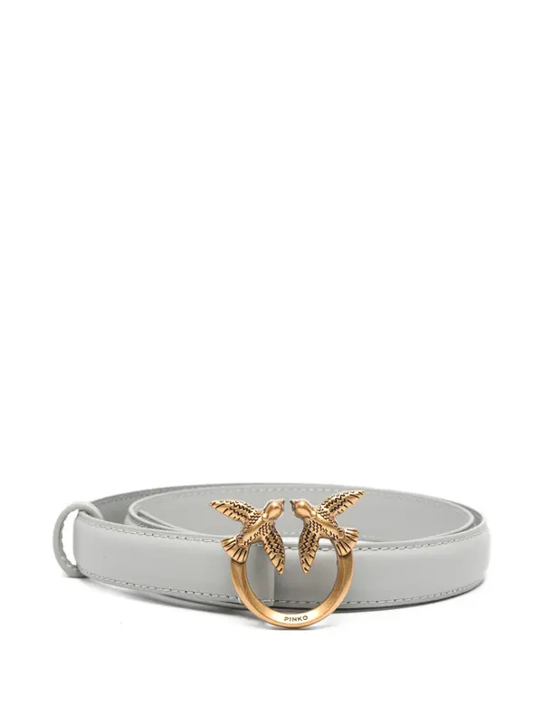 Cintura Sottile Love Birds in Pelle 2 cm / Grigio