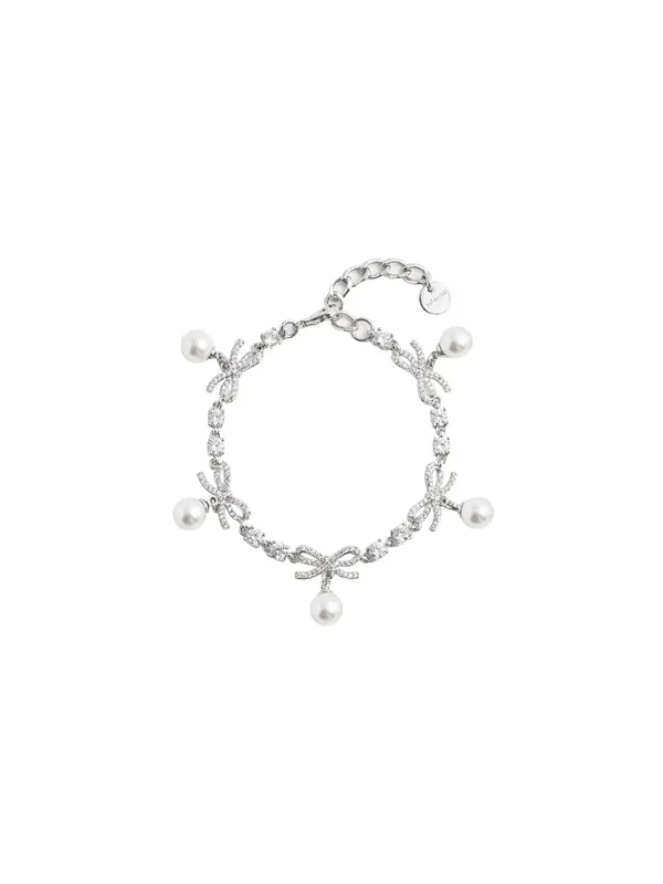 "Crystal Bow Pearl Charm Bracelet"