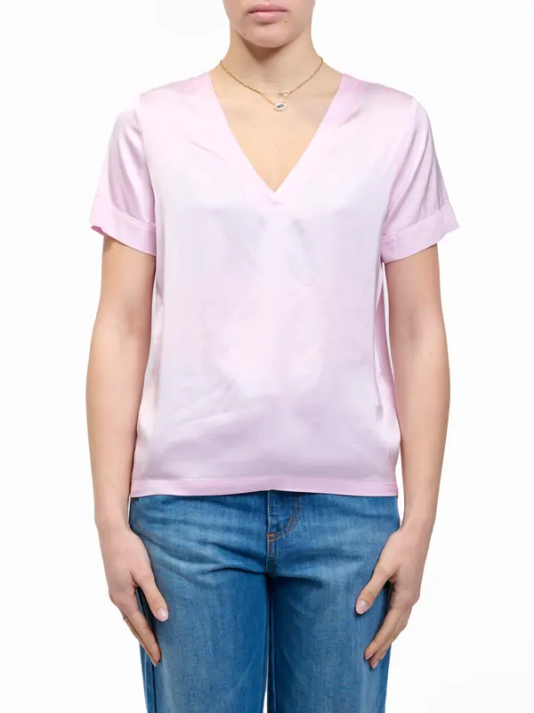 DIXIE - BLUSA MEZZA MANICA E SCOLLO A V - ROSA