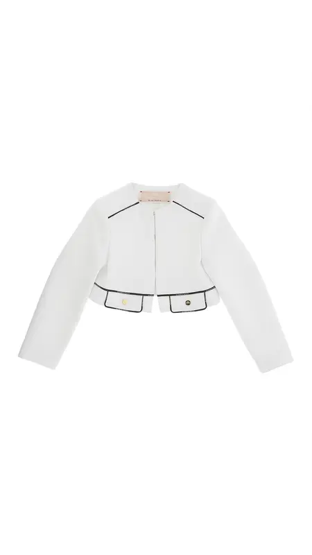 ELISABETTA FRANCHI La Mia Bambina GIACCA IN CREPE CON PATTINE E PIPING LOGATO AVORIO/NERO