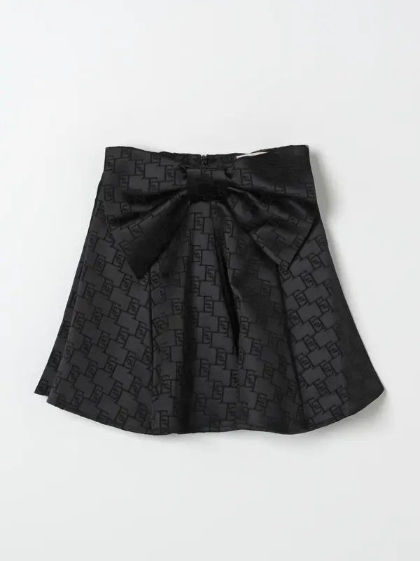ELISABETTA FRANCHI La Mia Bambina GONNA IN RASO JACQUARD EF CON MAXI FIOCCO NERO