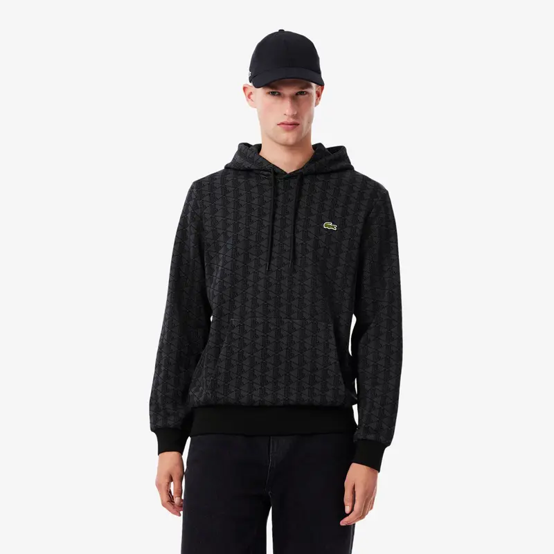 Felpa con Cappuccio e Monogramma / Nero