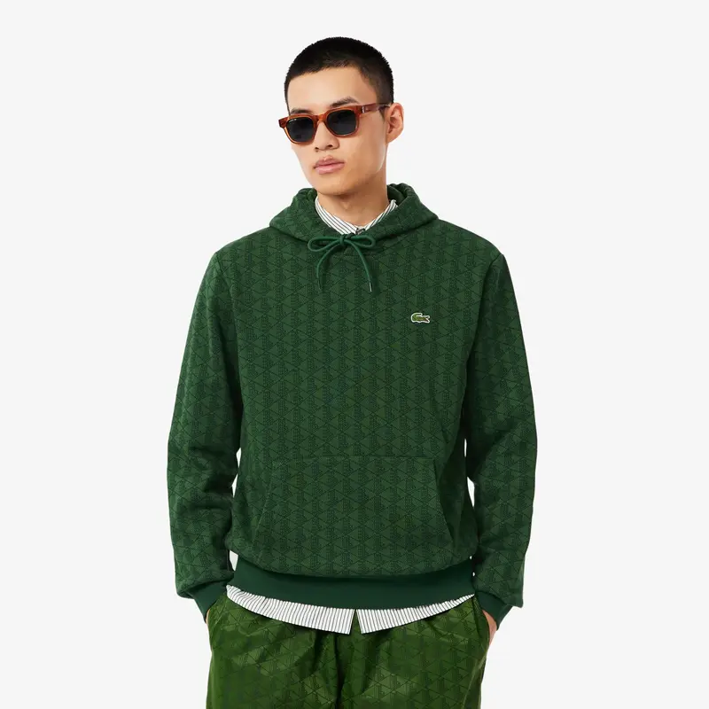 Felpa con Cappuccio e Monogramma / Verde