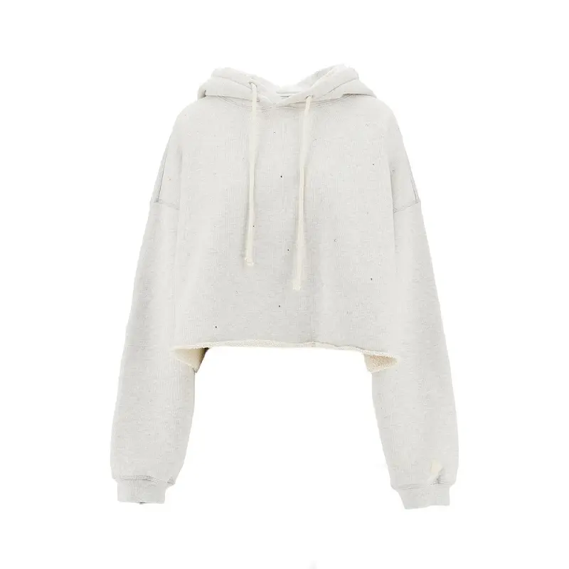 Felpa cropped con strass in cotone distressed