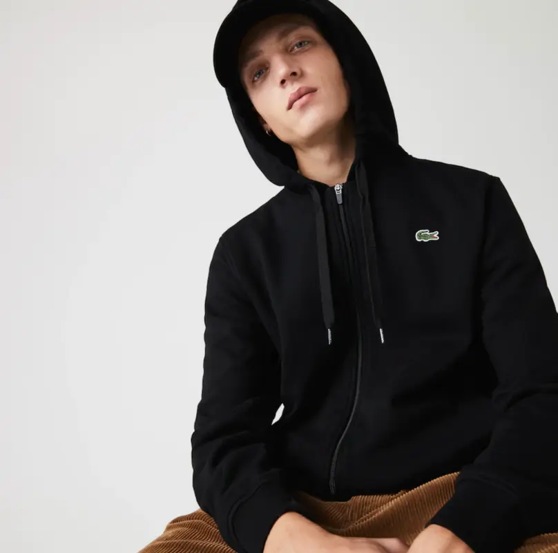 Felpa da uomo bi-materiale leggera con cappuccio / Nero