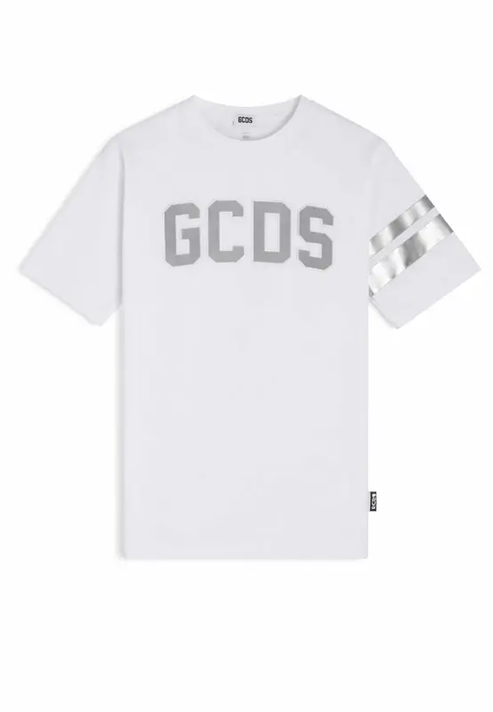 Gcds T-shirt Girocollo con Logo Argento