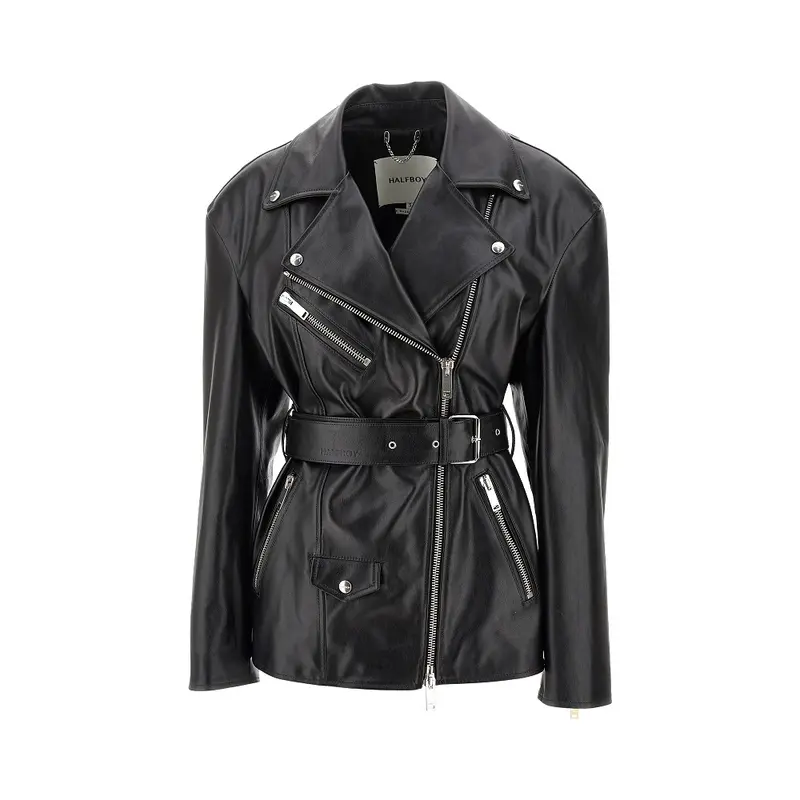 Giacca Biker oversize in pelle con cintura