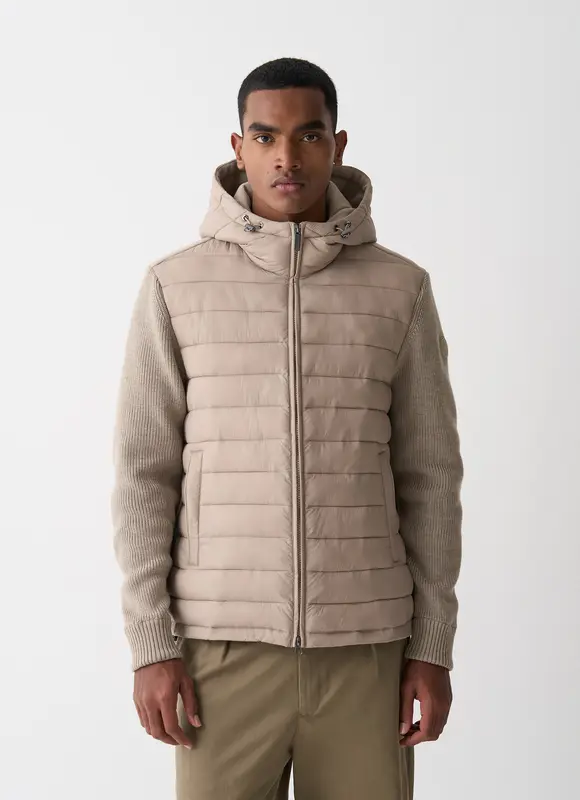 Giacca con Cappuccio e Maniche in Maglia / Beige
