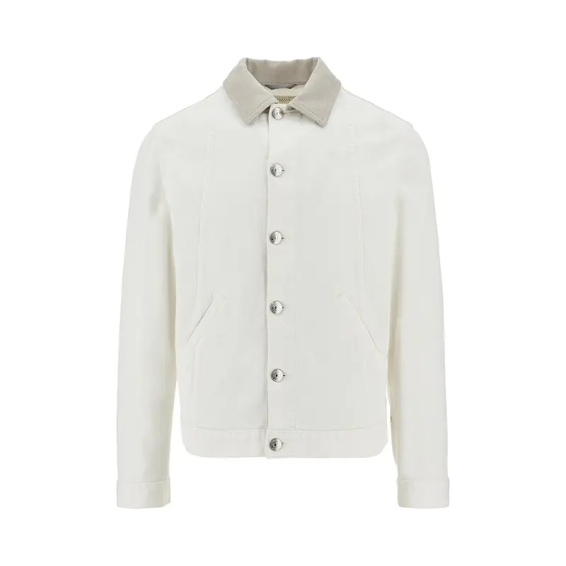 Giacca in denim con colletto in pelle