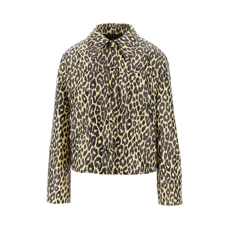 Giacca in lino spalmato stampa leopardo