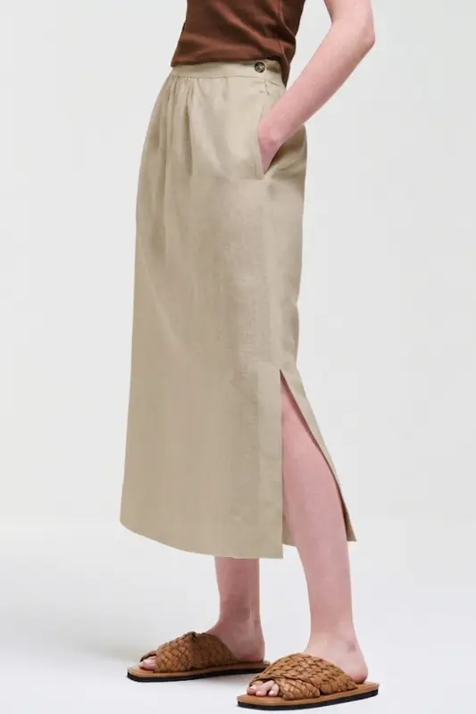 Gonna Midi in Lino / Beige