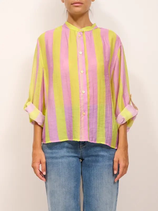HAVE ONE - CAMICIA ECO RIGATA - LIME/LILLA