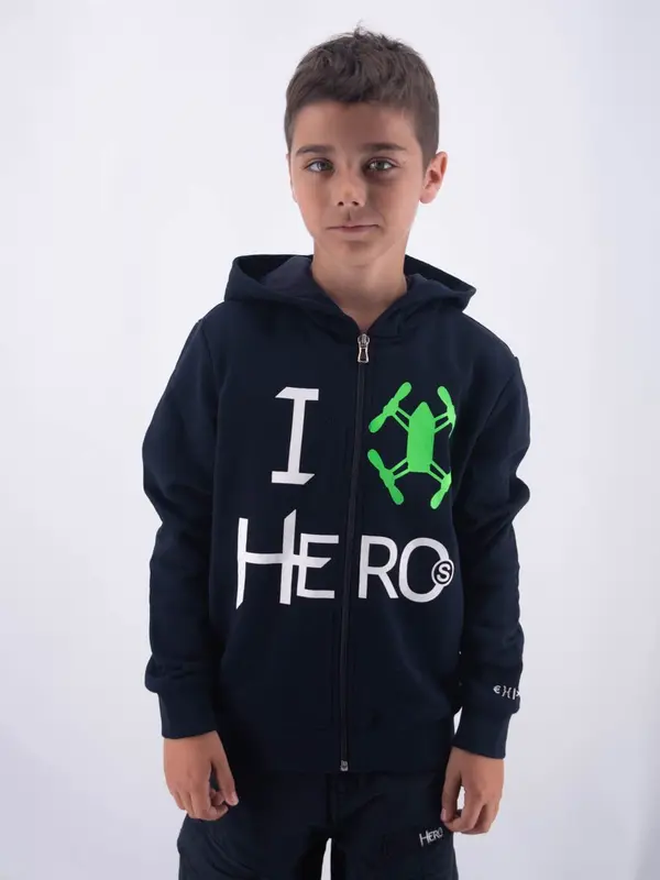 Hero Felpa Fullzip con Cappuccio Ricamo Leet Stampa I Am Hero