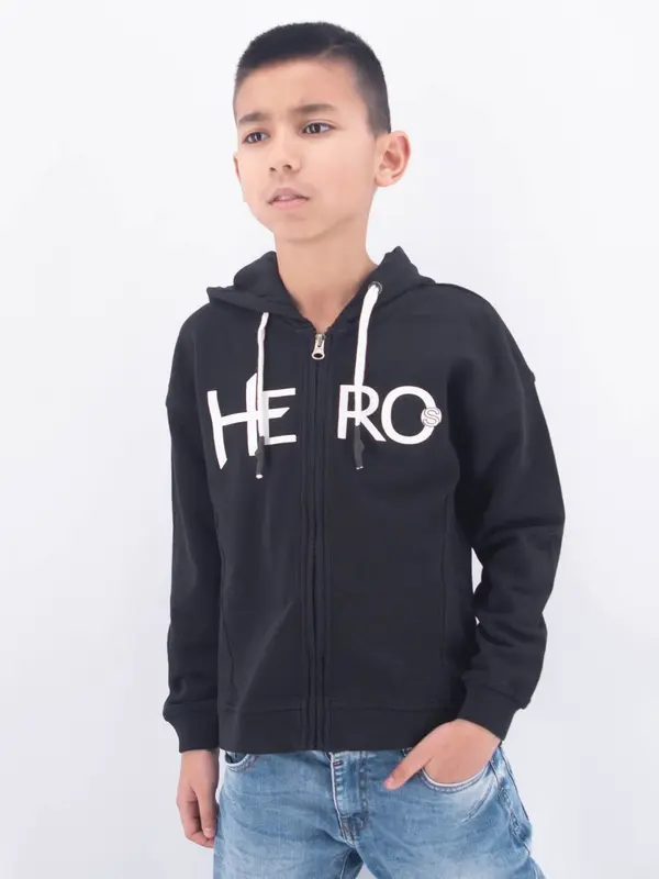 Hero Felpa Ragazzo Full Zip con Cappuccio Stampa A Rilievo Hero