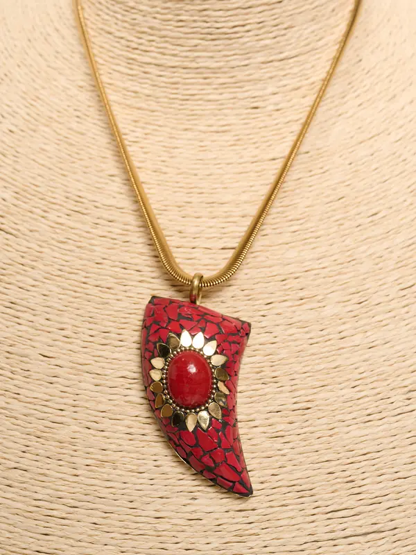 IDENTITY - COLLANA CORTA CORNO GRANDE - ROSSO