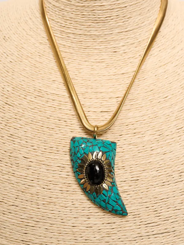 IDENTITY - COLLANA CORTA CORNO GRANDE - TURCHESE