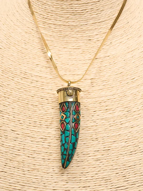 IDENTITY - COLLANA CORTA CORNO LUNGO - TURCHESE