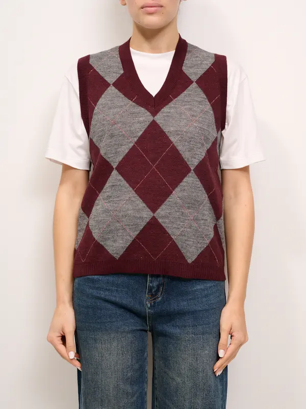 IDENTITY - MAGLIA GILET ROMBI - BORDEAUX/GRIGIO