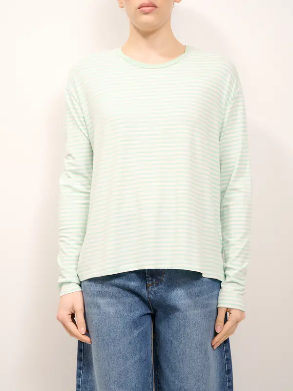 IDENTITY - MAGLIA GIROCOLLO RIGATA - ACQUA/BIANCO