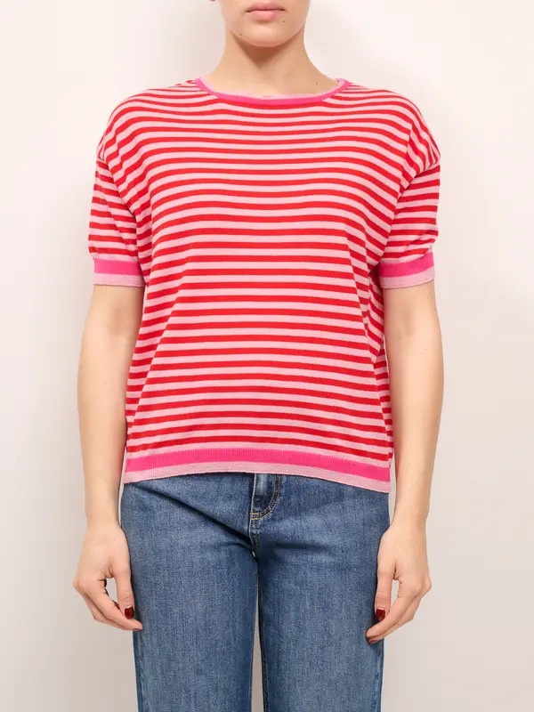 IDENTITY - MAGLIA RIGA FINA - ROSA/ROSSO