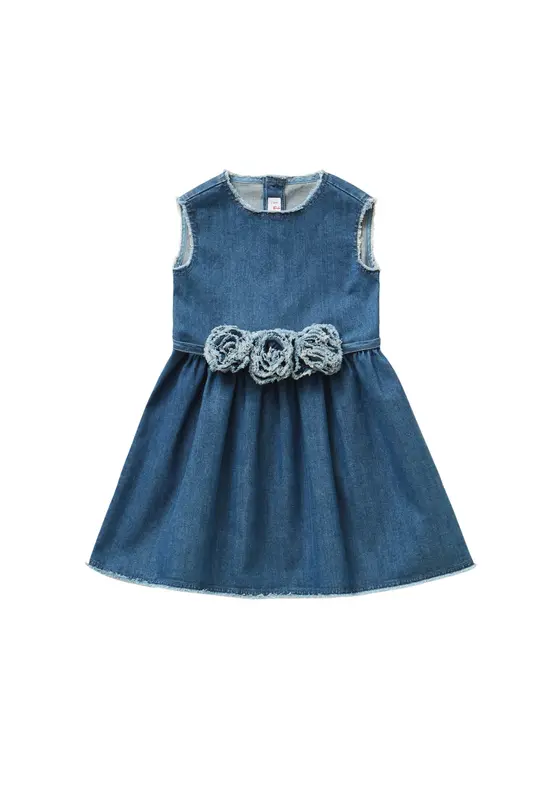 Il Gufo Vestito Senza Maniche Bambina Blu Denim