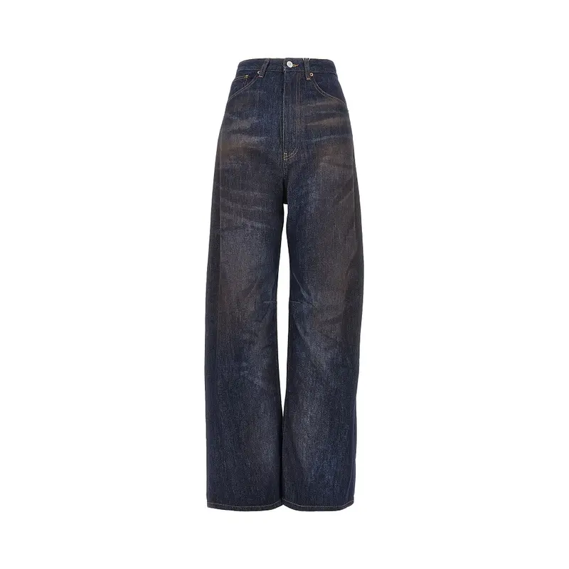 Jeans a gamba ampia con effetto used