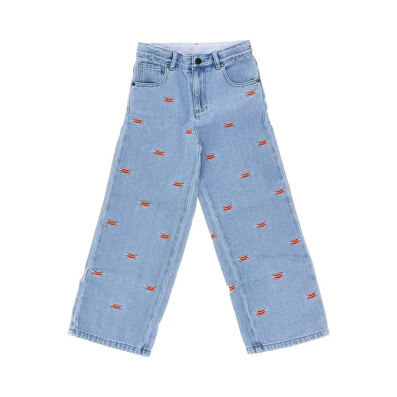 Jeans a gamba ampia con ricami
