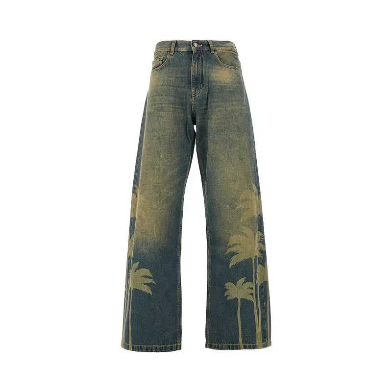 Jeans ampi con palme al laser