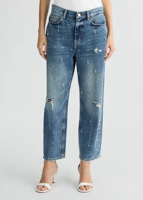 Jeans Zebra Straight con Strass / Jeans