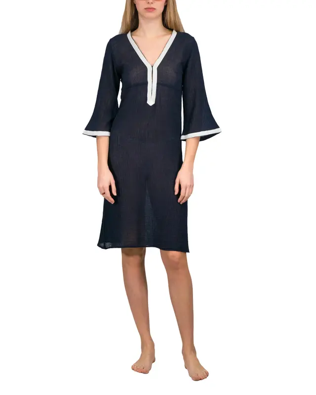 Kaftano tunica cotone organico blu navy