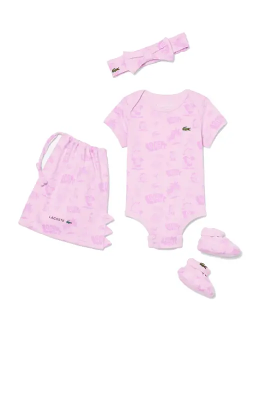 Lacoste Set Regalo Rosa Body Calze Bavaglino Sacca Allover