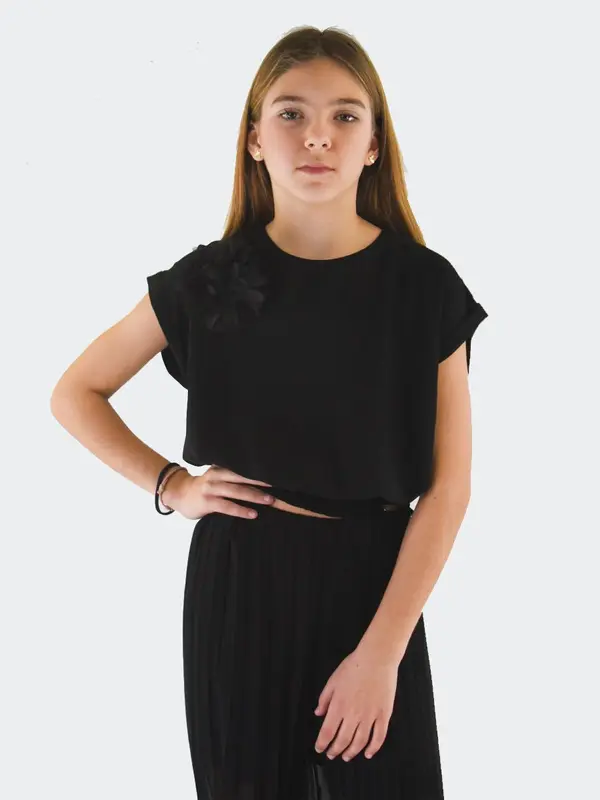 Liu jo Top Tinta Unita Cropped con Fiore in