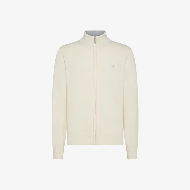 Maglia con Full Zip e Collo Alto / Bianco