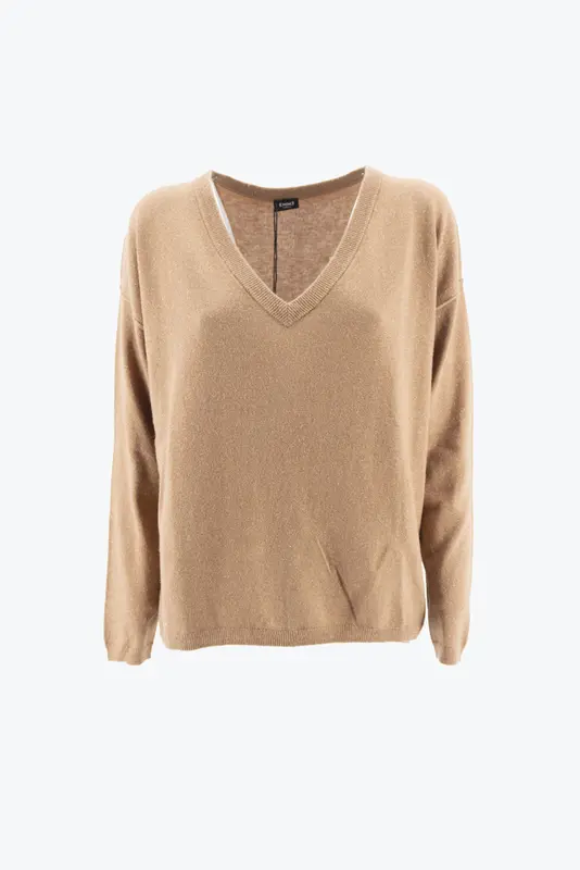 Maglia con Scollo a V / Beige