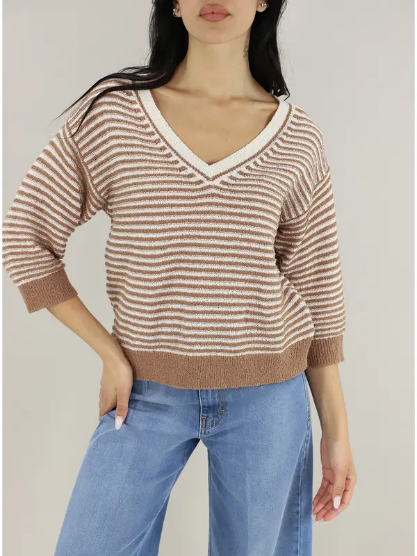 Maglia con Scollo a V in Cotone / Bianco