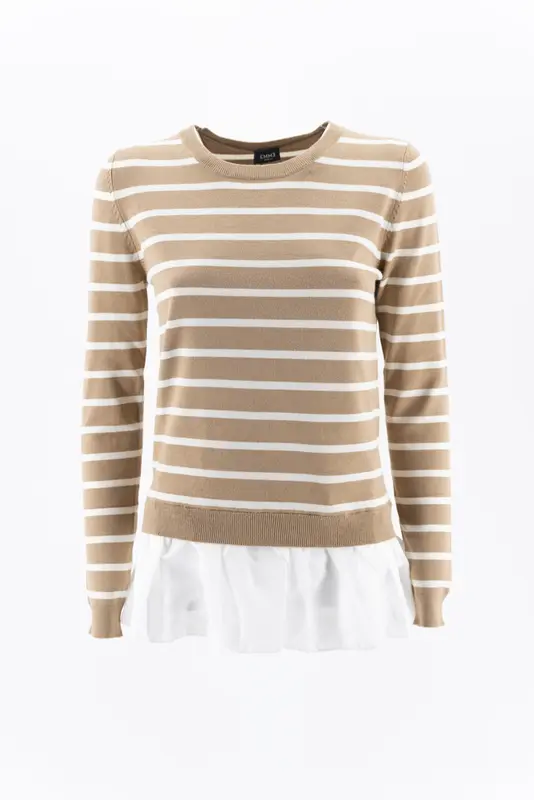 Maglia Girocollo a Righe / Beige