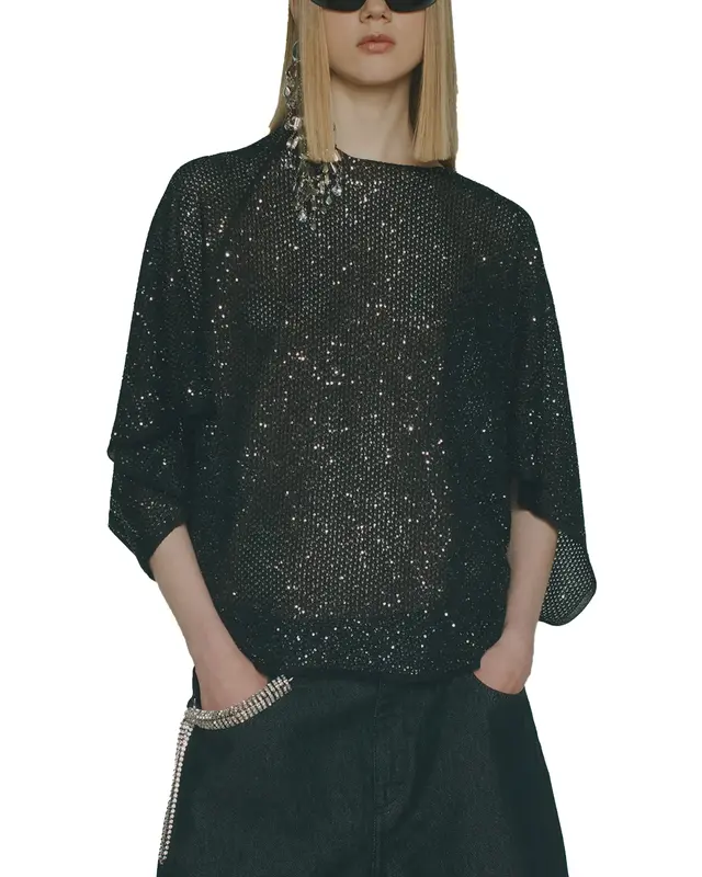 Maglia rete paillettes nera