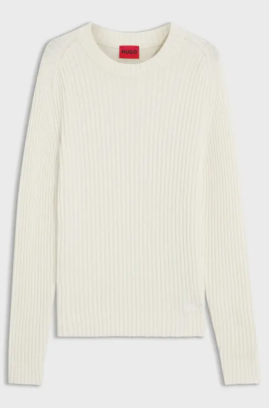 Maglione Relaxed Fit in Cotone a Coste / Avorio