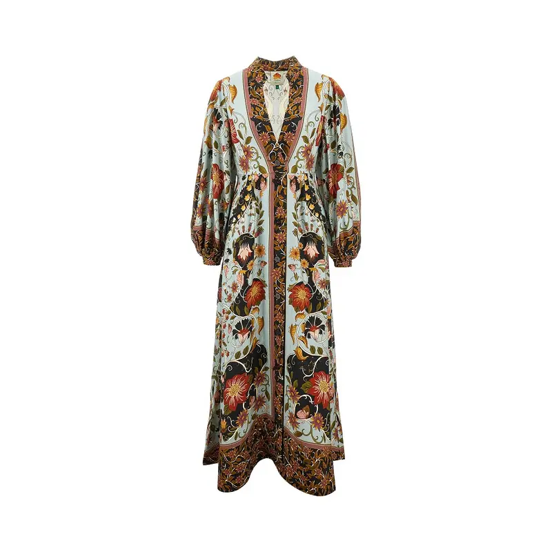 Maxi abito in twill floreale