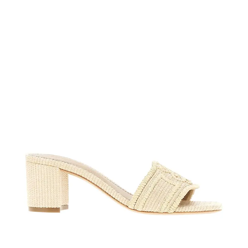 Mules in rafia intrecciata con logo EA