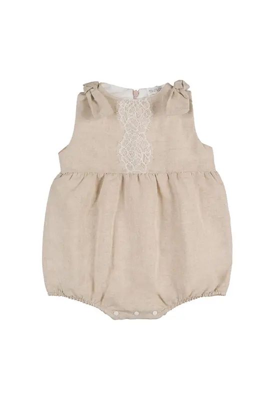 pagliaccetto in lino con pizzo beige