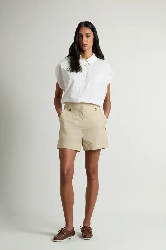Pantaloncino in Popeline di Puro Cotone / Beige