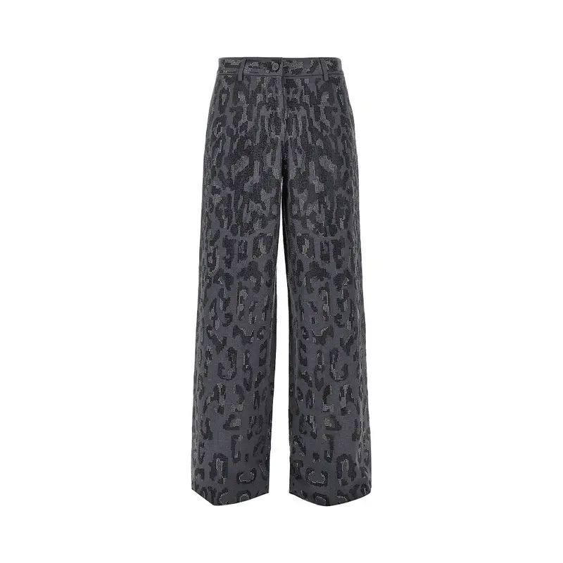 Pantalone a gamba ampia maculato con strass