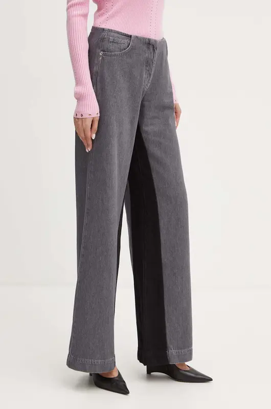 Pantalone a Vita Alta in Denim / Grigio